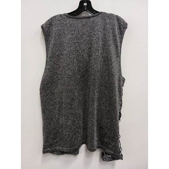 Lisa Originals Womens Cardigan Size Large Black Metallic Open Crochet Long Vest - Picture 6 of 7